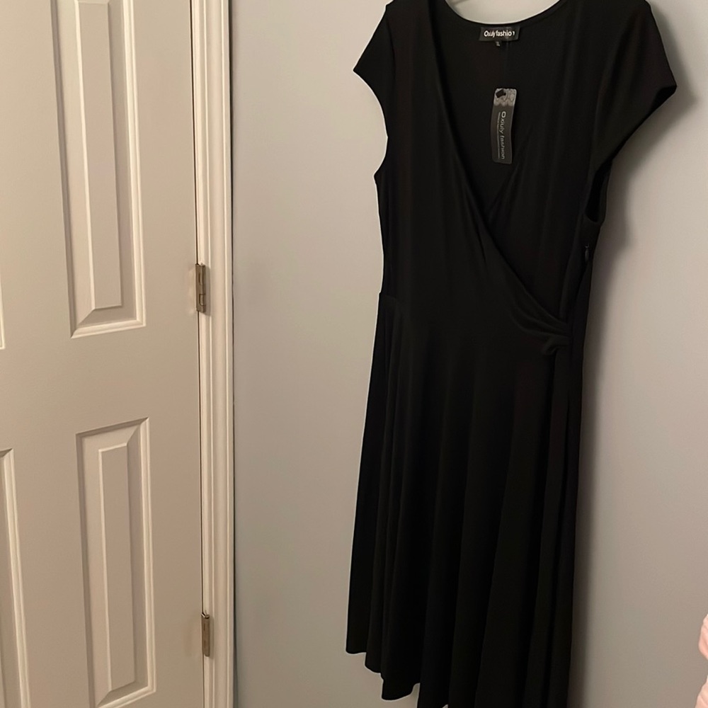 NWT Black wrap dress with side zipper
